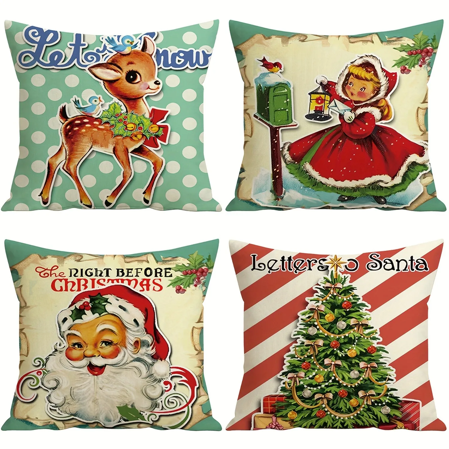 Christmas theme pillowcase New Year gift Retro style Santa Claus fawn pillow cover home room decoration sofa cushion cover