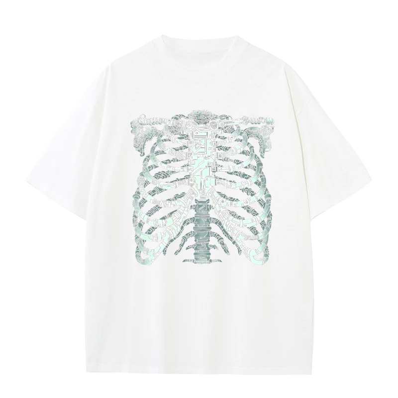 قميص برسومات سيبربانك للرجال ، جمجمة سايبر بانك ، حرجوكي ، Y2k ، ايمو مدريد ، قمم حرجوكي