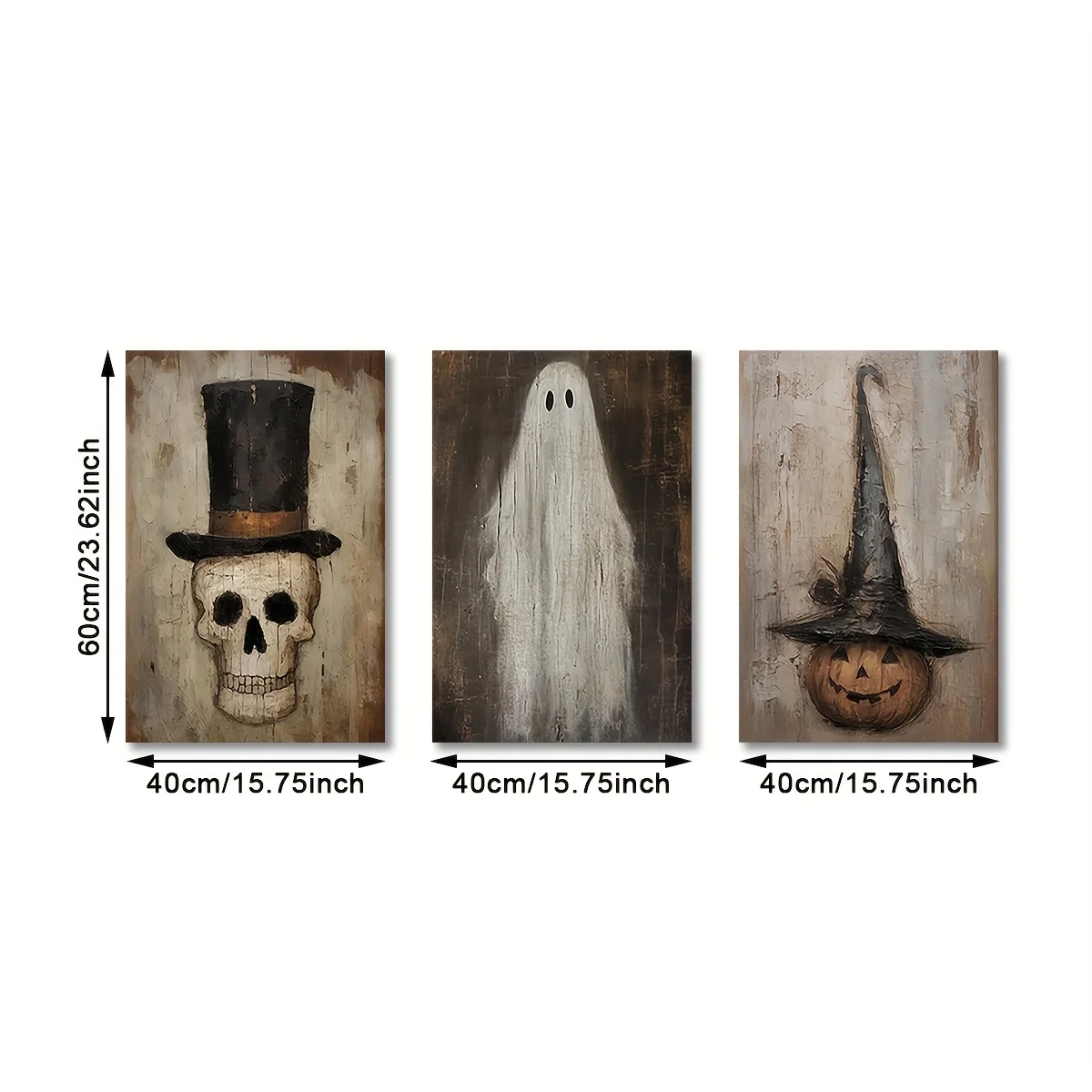 فرملس [ديكور الهالوين العتيق] طقم مكون من 3 قطع ديكور حائط عتيق للهالوين |   الهياكل العظمية والأشباح والمطبوعات الفنية على شكل فانوس اليقطين - مخيف