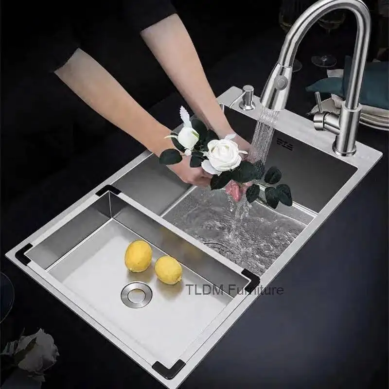 

Kitchen 304 Stainless Steel The Kitchen Sink For Single Washing Slot Handmade Narrow Up Thicken Do Sink Bowlpool N