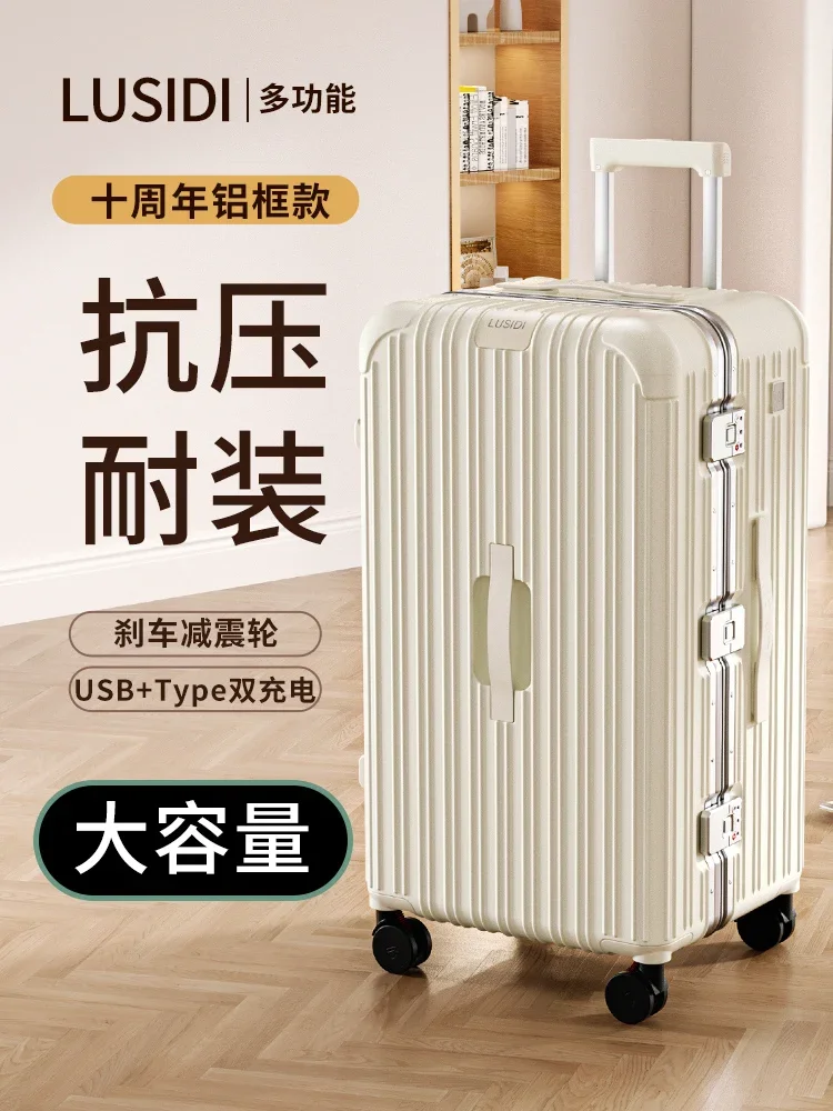 Lusidi Luggage for Women 2023 New 24 Aluminum Frame Trolley Case 26 Men Large Capacity Password Travel Luggage 28 Inches