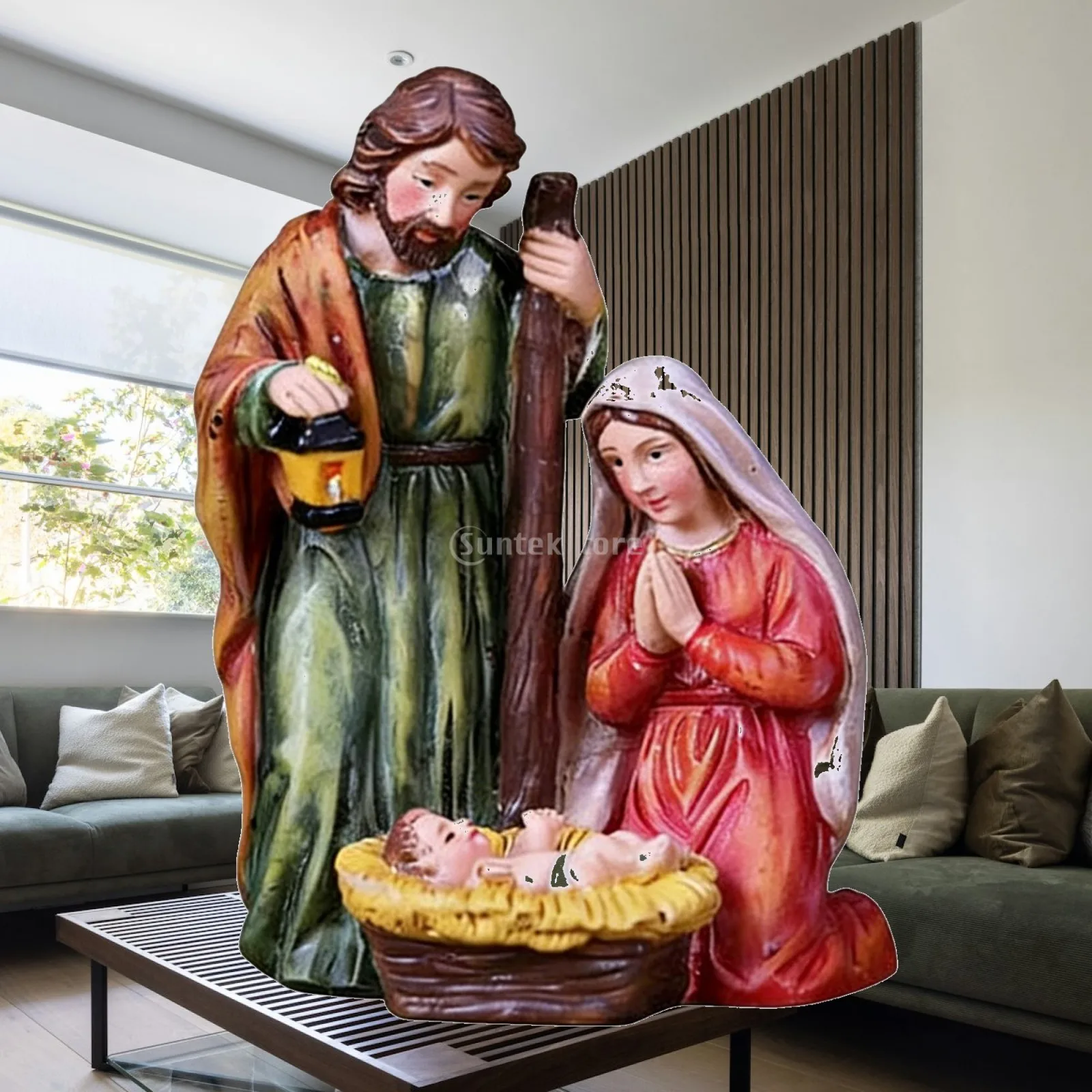 Christmas Nativity Scene Figurine Resin Sculpture Tabletop Decoration Gift for House Room Modern Decor