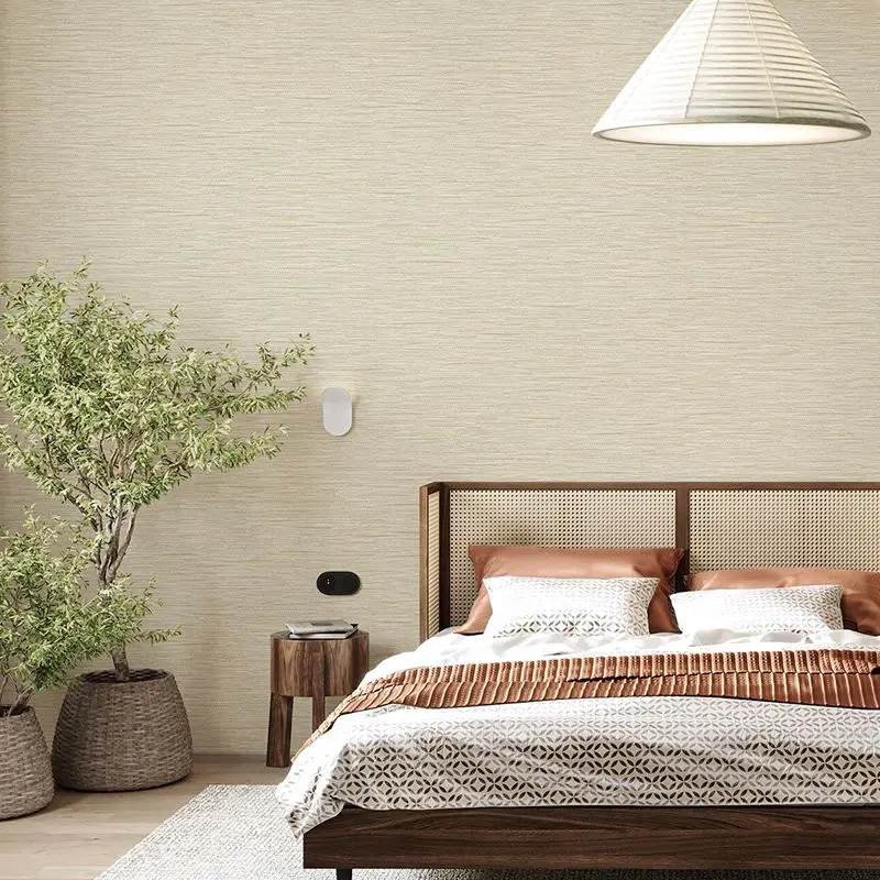 Vintage Solid Color Plain Linen Straw Wall Paper Tea Study Room Chinese Japanese Bedroom Wallpapers for Living Room