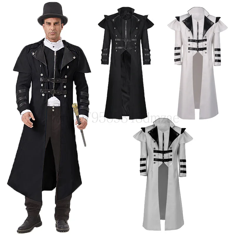 

New Halloween men's medieval court party dress zipper split long trench coat stage performance costumes