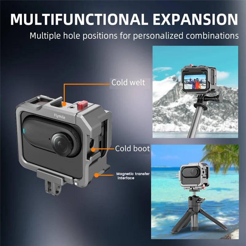 A34M-Flymile Cage untuk Insta360 GO 3 / GO3S Casing Bingkai Pelindung Sangkar Kamera Aksesori Dudukan Rilis Cepat Magnetik