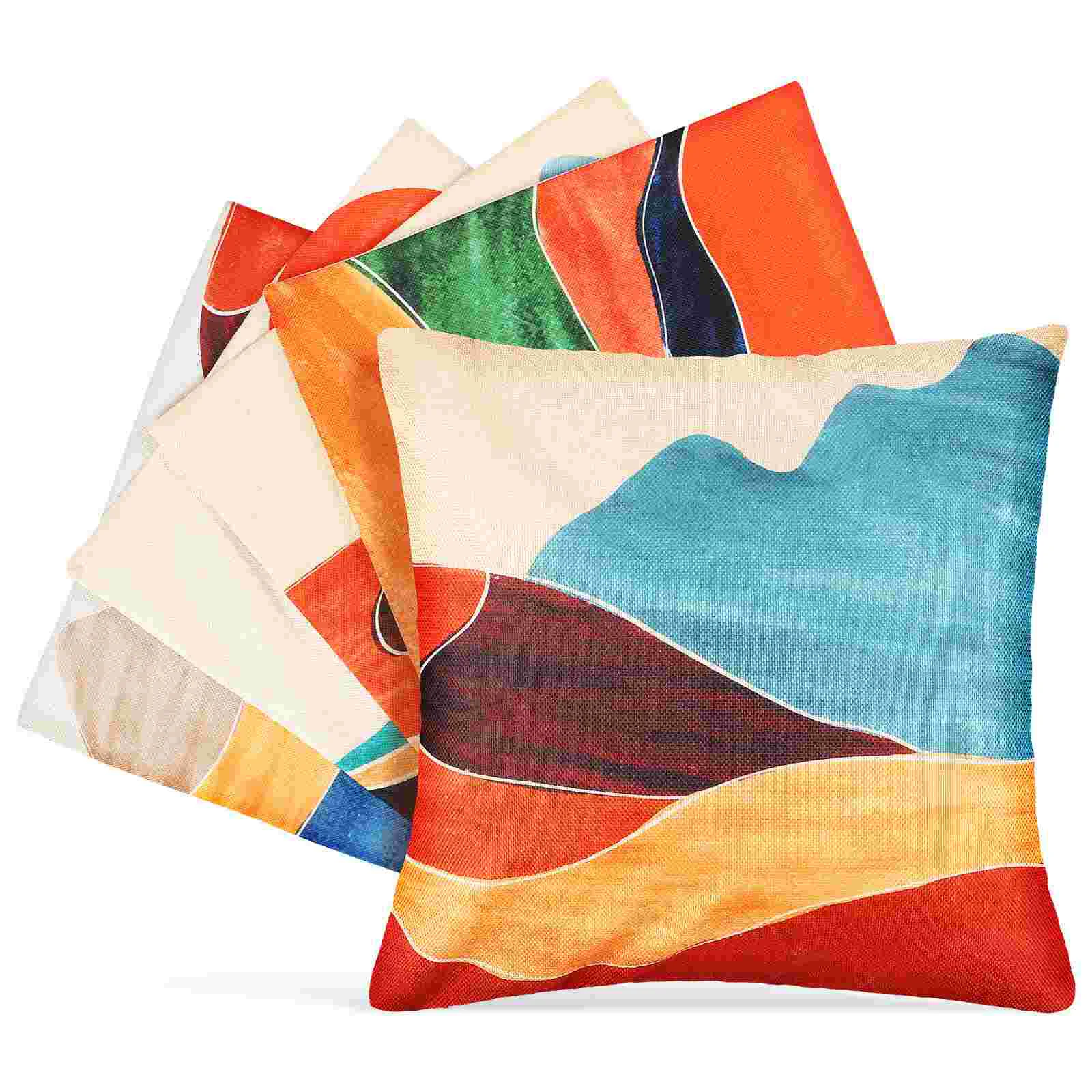 

4 Pcs Sunrise Scenery Linen Throw Pillowcase 4pcs Outdoor Pillows Sofa Cover for Home Vintage Flax Decorative Covers