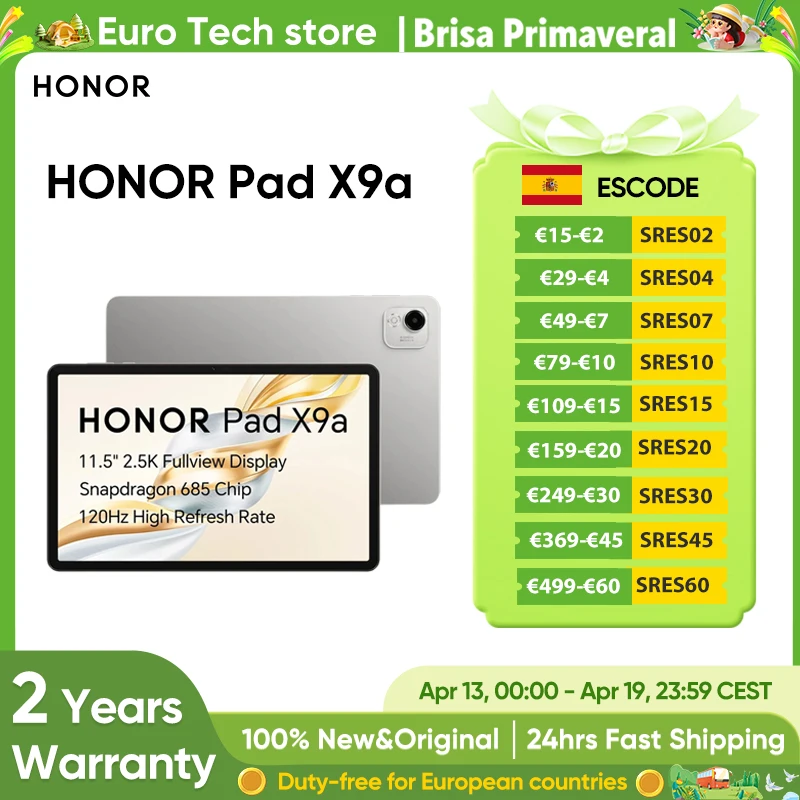 HONOR Pad X9a, Pantalla LCD de 11.5 Pulgadas, Frecuencia de Actualización de 120 Hz, 1.07 Billones de Colores, Brillo de 400 nit, Snapdragon 685 WIFI Octa-Core, 8300 mAh