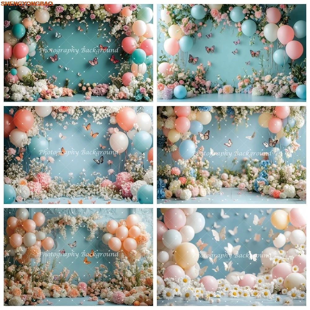 

Baby 1st Birthday Photography Backdrop Balloons Flower Butterfly Baby Shower Kids Birthday Portrait Party Decor Photo Background