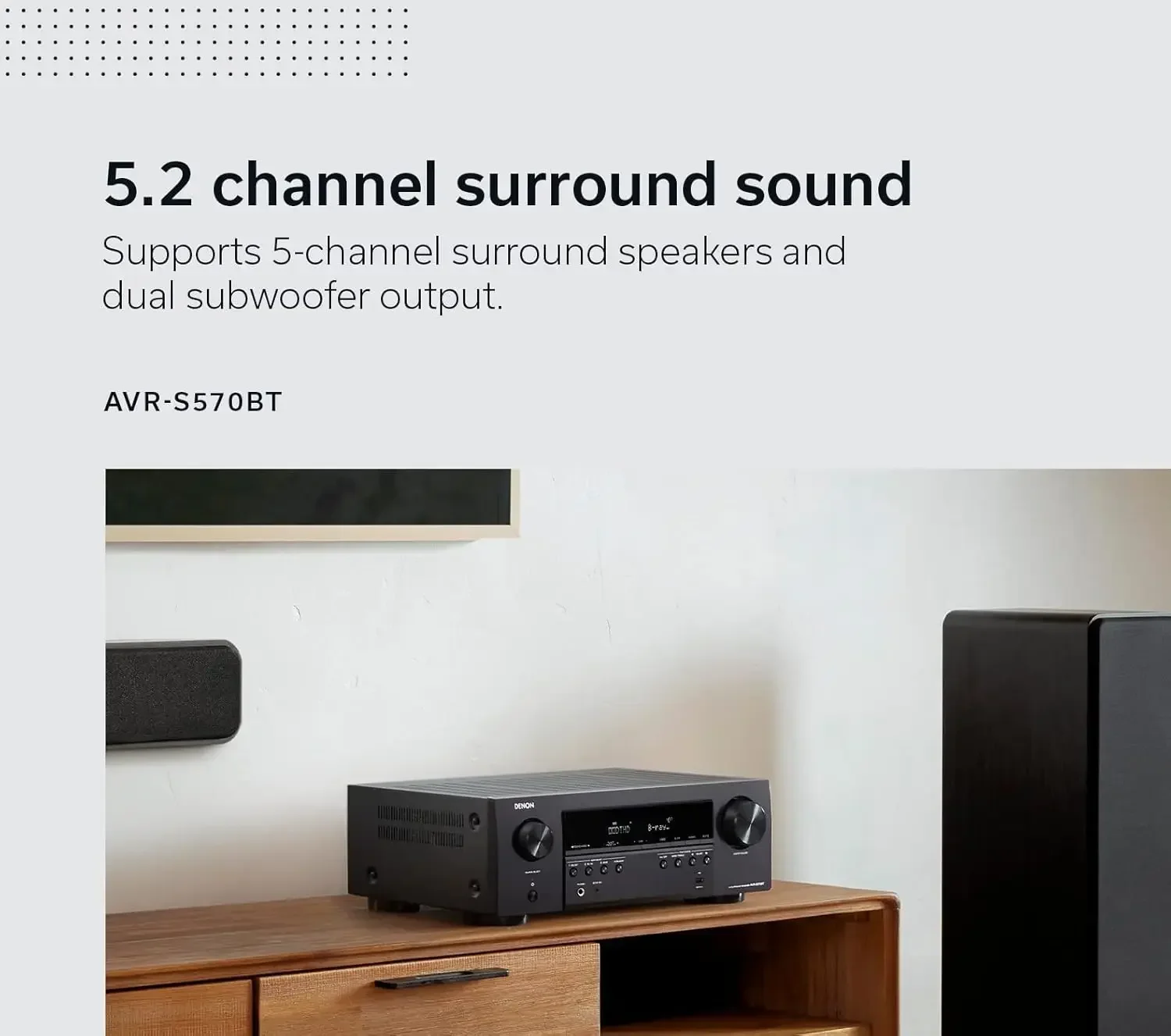 AVR-S570BT AV Receiver 5.2 Channel 8K Ultra HD Audio & Video, Stereo Receivers, AVR Wireless Streaming Bluetooth, (4) 8K HDMI In