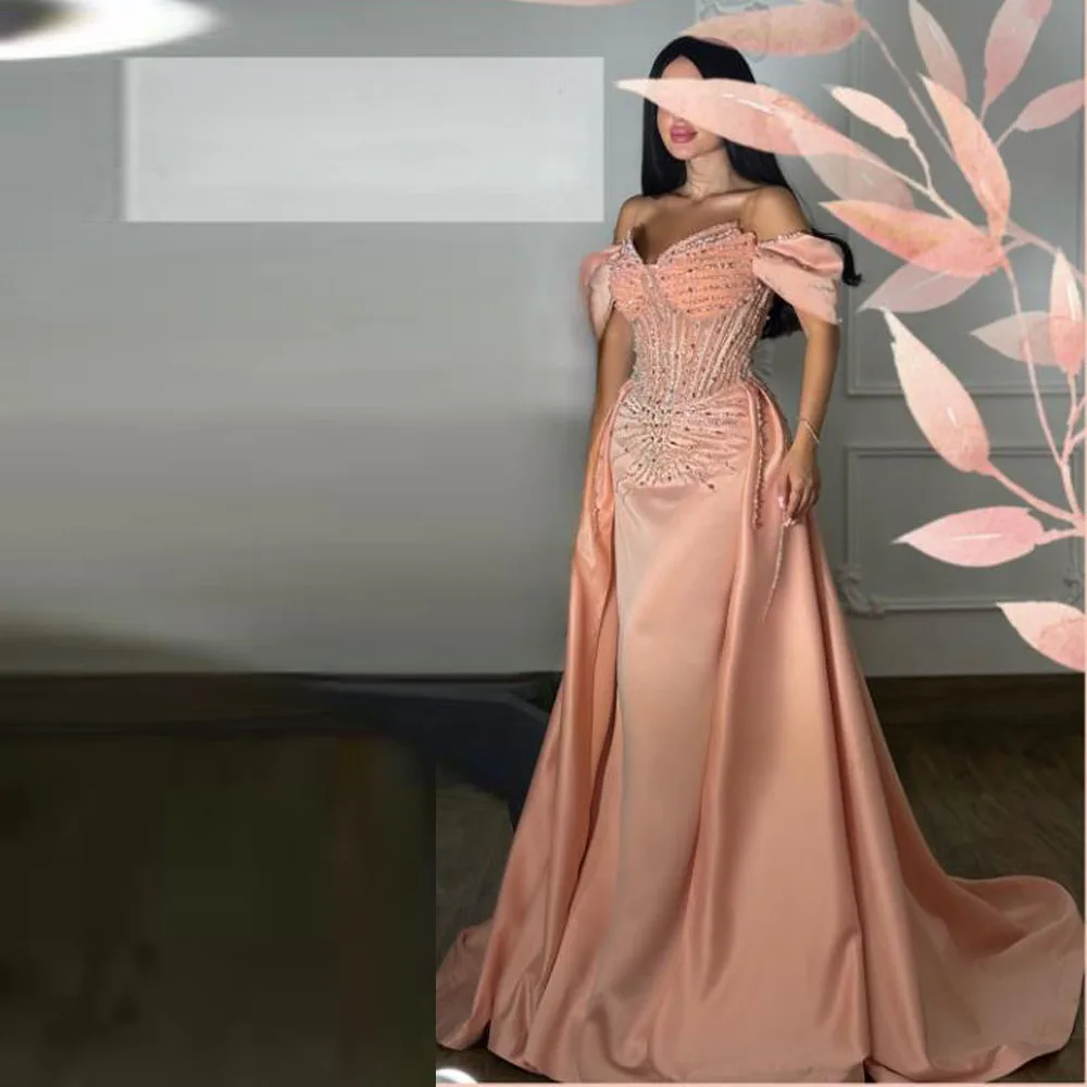 

Customized Blush Pink Evening Dresses 2025 Off the Shoulder Bead فساتين سهرة Mermaid Corset فساتين سهرة