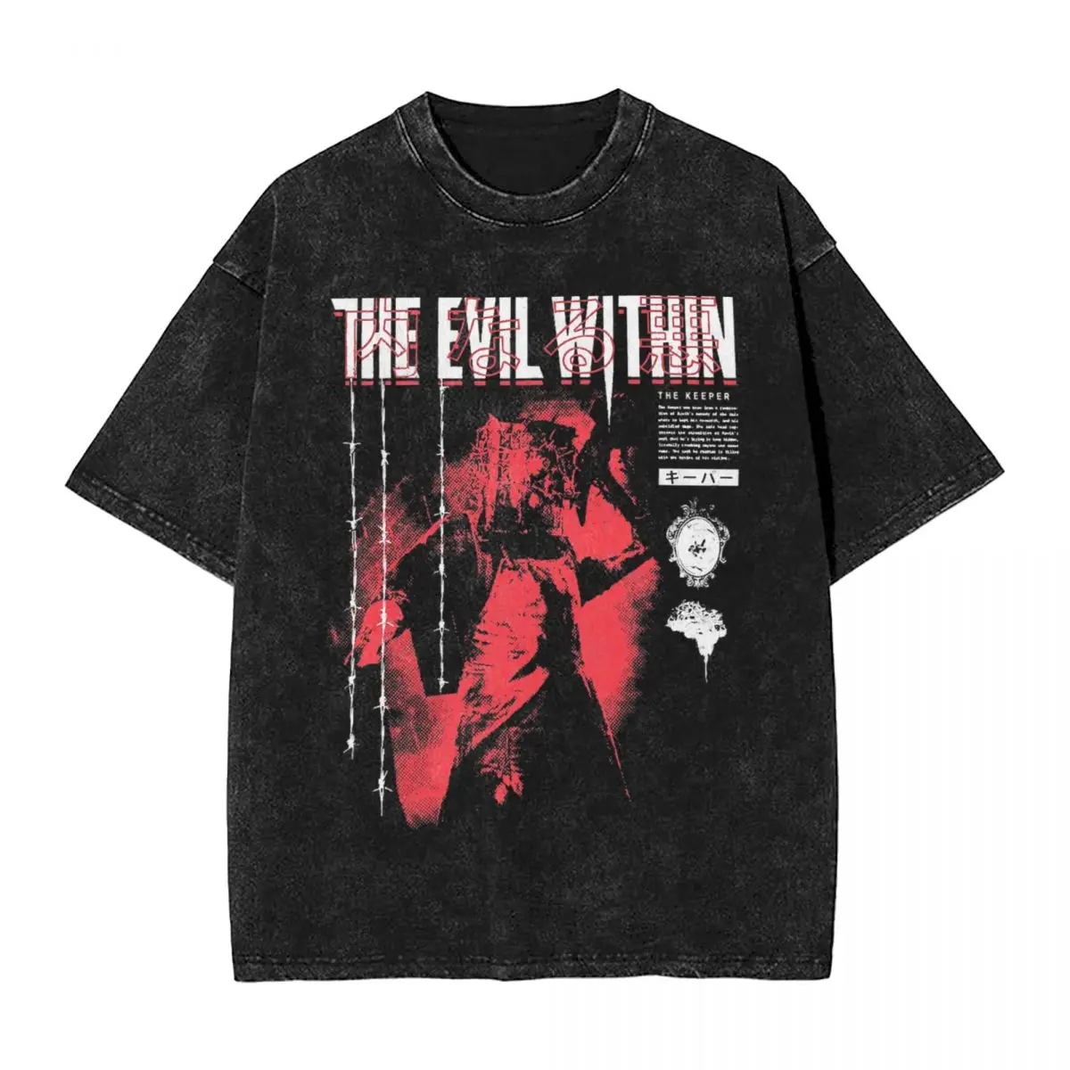 

Harajuku 100% Cotton Oversized Tshirt,Men Short Sleeve Tees,The Keeper Evil Within Summer Loose Washed Tops T-Shirt