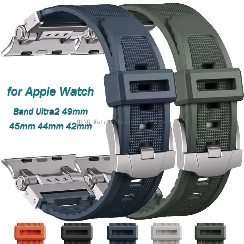 

Ремешок из ТПУ для Iwatch Series 9 8 7 6 5 4 SE, силиконовый браслет с титановым покрытием для смарт-часов Apple Watch Ultra 2 49 мм 45 мм