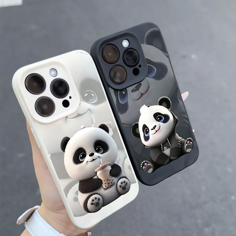 Gourde Lucky Panda Bear Cute Phone Case for iPhone 15 pro max 16 12 14 13 11 Pro Max XR 7 8 Anti-Scratch Silicone Cover Couple