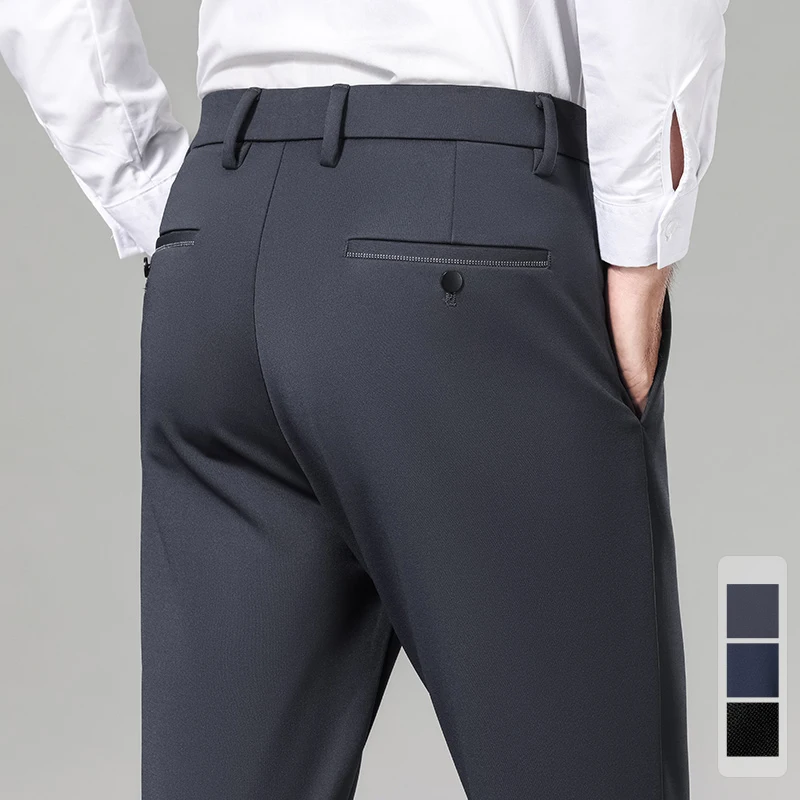 

Высококачественные зимние мужские эластичные гладкие брюки, деловые деловые классические однотонные прямые серые толстые брюки, мужские большие размеры 40