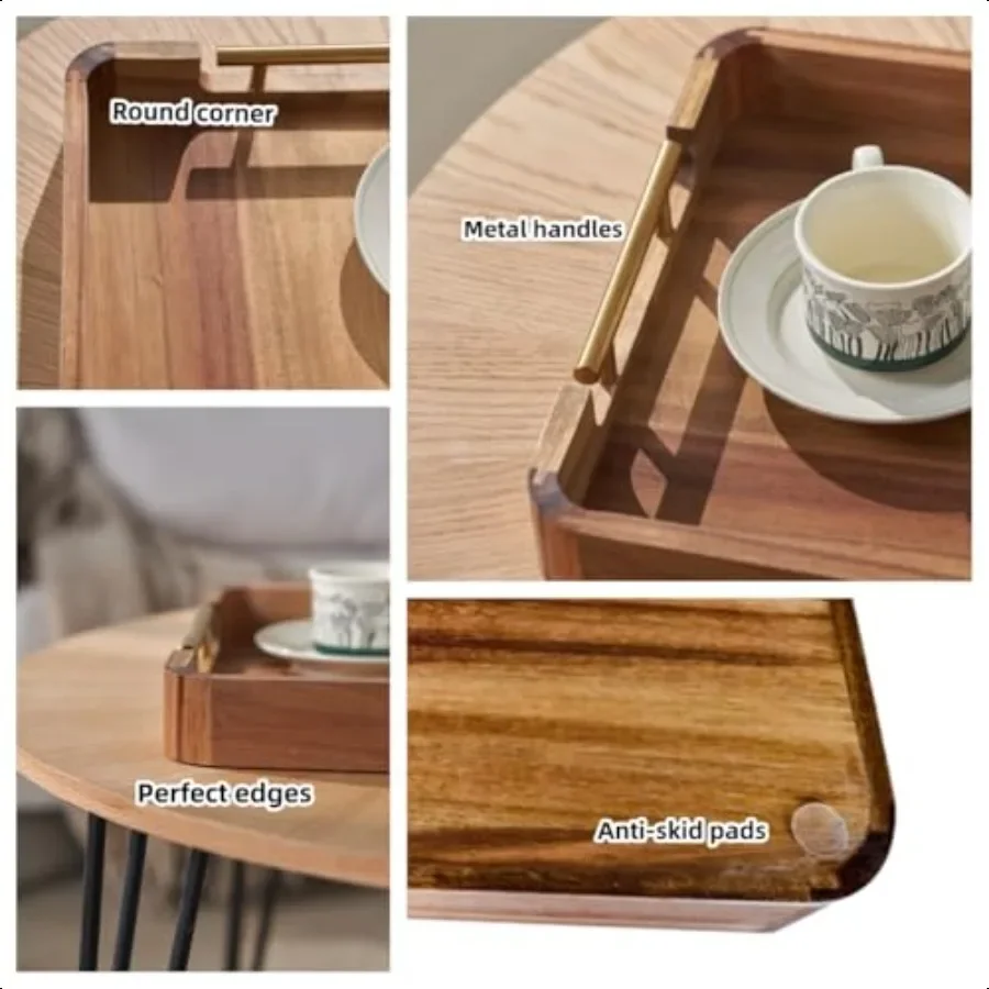 17x13 صينية تقديم خشب السنط مع مقابض معدنية صينية عثمانية مزخرفة لطاولة القهوة الإفطار في السرير شمعة عرض النمل