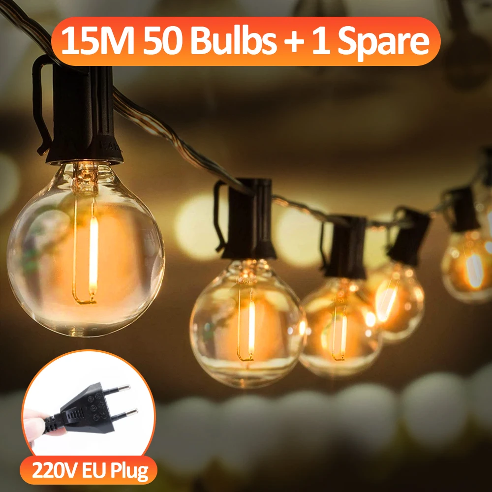 G40 LED Globe Lichtslingers Buiten EU-stekker, IP65 Plastic lampen, Balkon Garland Fairy Lampen voor Bruiloft Kerstfeest Decor