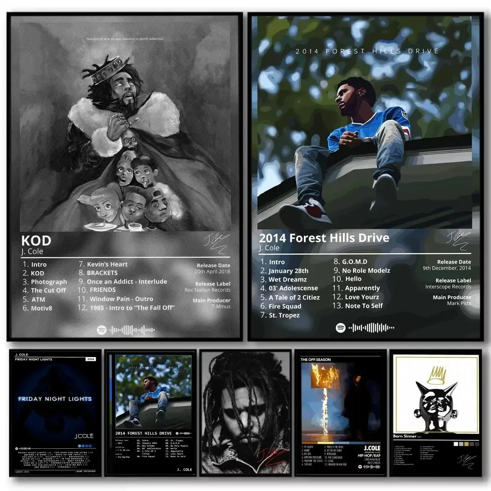 Popular Rapper J_J. Cole Album HD Linen Canvas Poster Wall Art Prints for Living Room Bedroom Office Home Decoration Gift