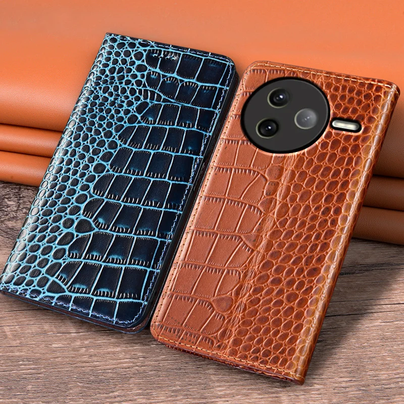 

Флип-чехол для XIAOMI POCO F7 Pro, ультра роскошный чехол из натуральной яловой кожи с магнитным чехлом и крокодиловым узором, карман для карт, чехлы-кошельки