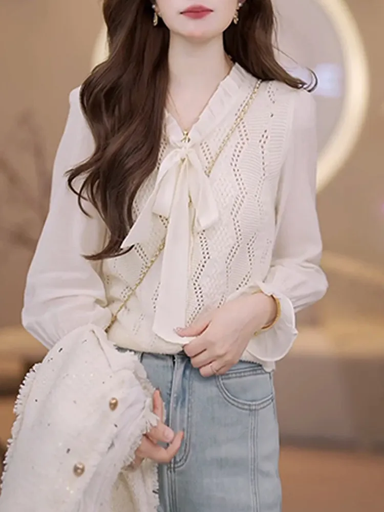 

Повседневная женская блузка с эффектом двухслойности, модный дизайн, новинка весенней коллекции, свободный крой, универсальный топ с ощущением высокого качества