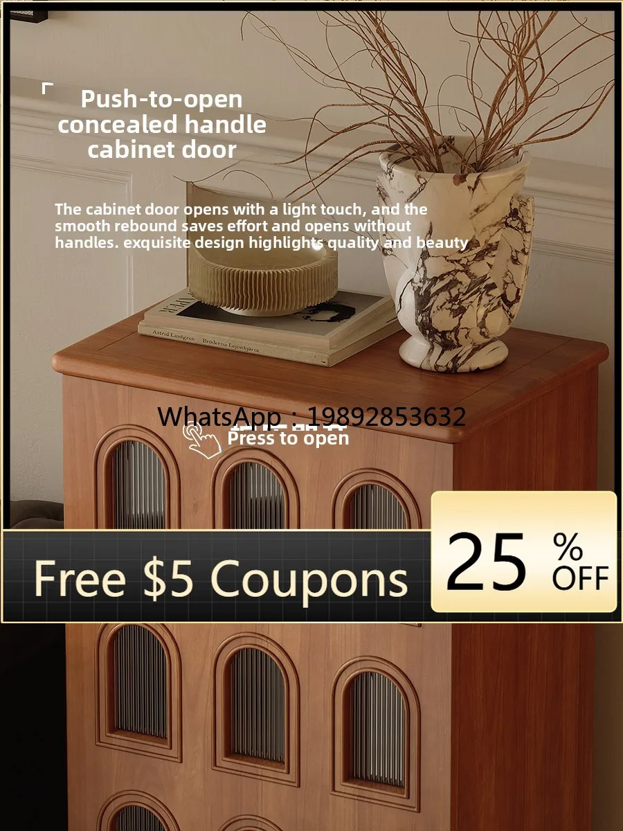 

ZZ retro American tall cabinet solid wood wine cabinet display decorative storage side cabinet