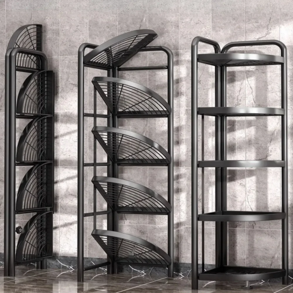 Floor-Standing Kitchen Corner Shelf Kitchen Foldable Storage Racks Multi-Layer Folding Triangular