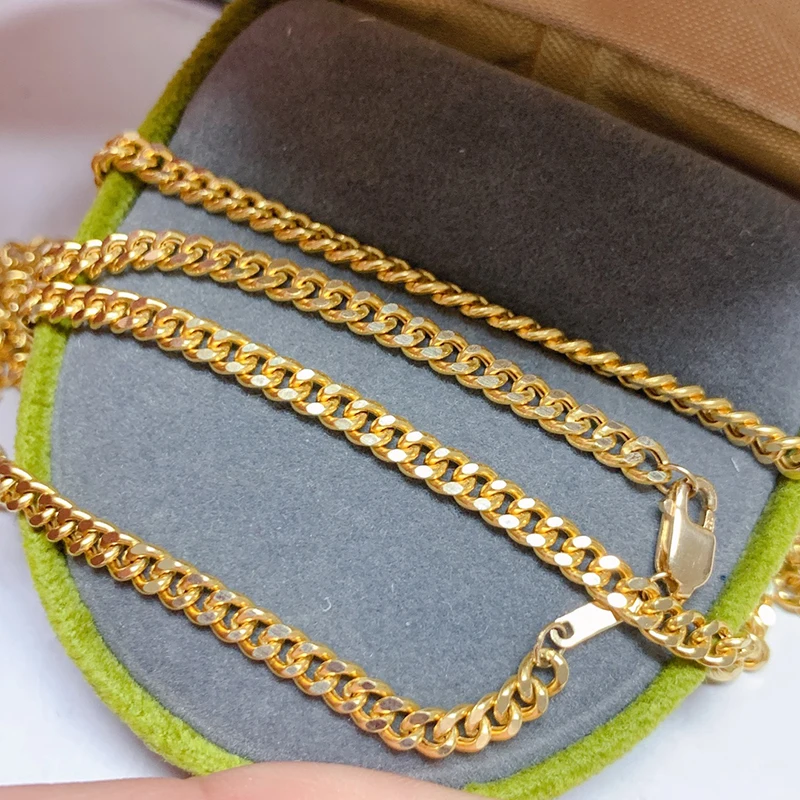 KUGG 18K Yellow Gold Bracelet 4.1mm Wide Cuban Chain Design Fashion INS Style Bracelet for Women and Girls Birthday Gift