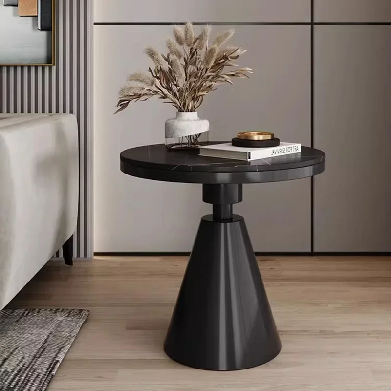 โต๊ะกาแฟทรงกลมสำหรับห้องนอน ดีไซน์ทันสมัย สีดำ โต๊ะกาแฟหรูหราสำหรับห้องนั่งเล่น สไตล์นอร์ดิก เฟอร์นิเจอร์สำหรับบ้าน