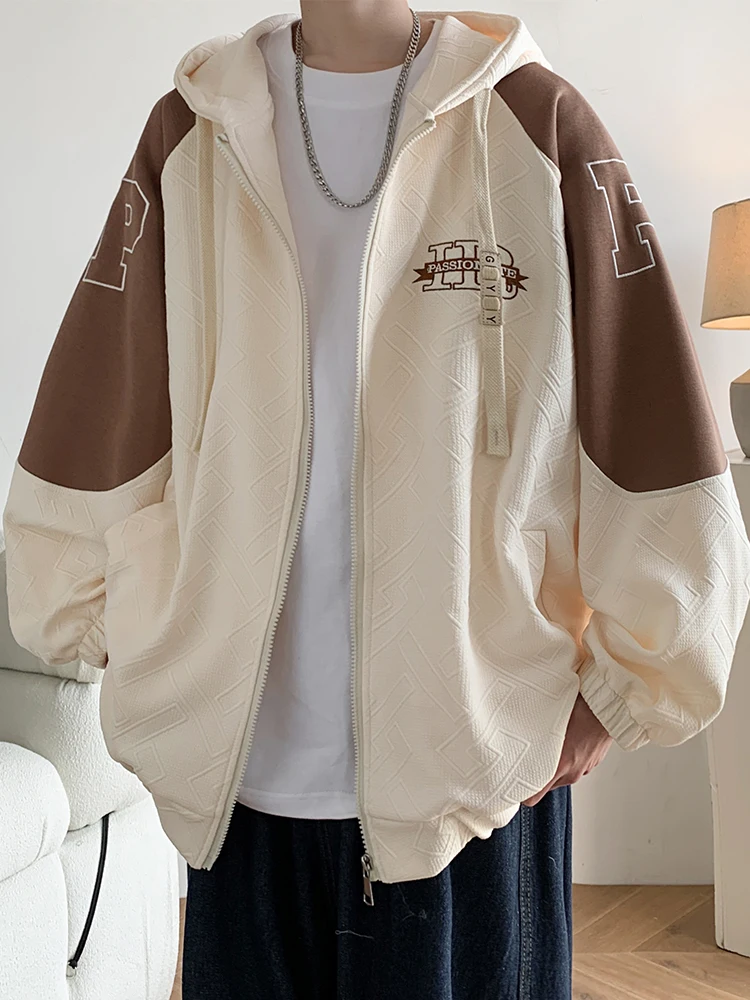 

Мужская куртка в стиле ретро в американском стиле, весенне-осенняя повседневная спортивная куртка с капюшоном контрастного цвета, автомобильное пальто для отдыха, подходящая для всех застежек-молний