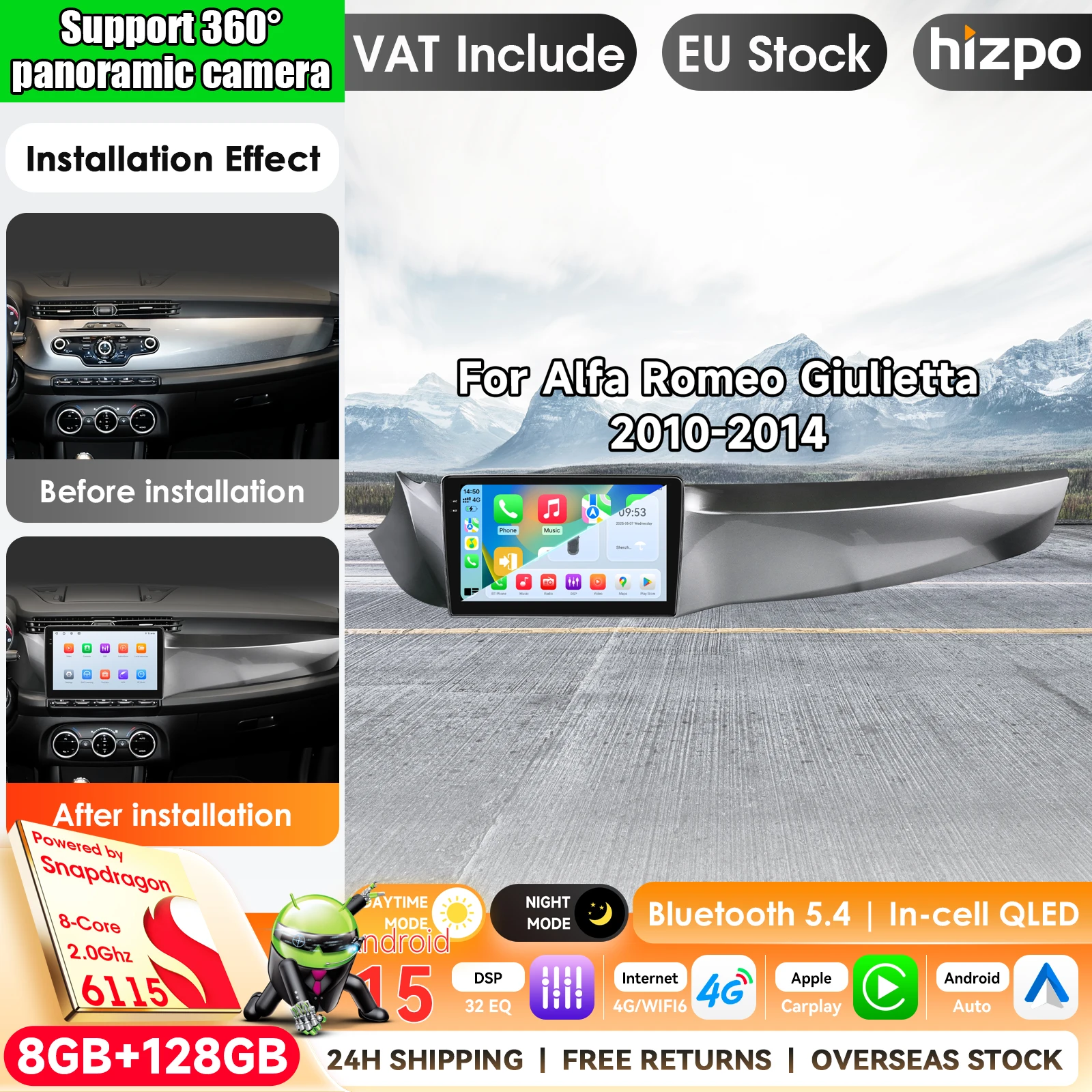 Image of Android-Autoradio für Alfa Romeo Giulietta 2010 - 2014, Carplay, Autoradio, Videoplayer, Bildschirm, GPS-Navigation, DSP, Autoradio ohne 2-DIN-DVD, mit Apple CarPlay, intelligenten Systemen,