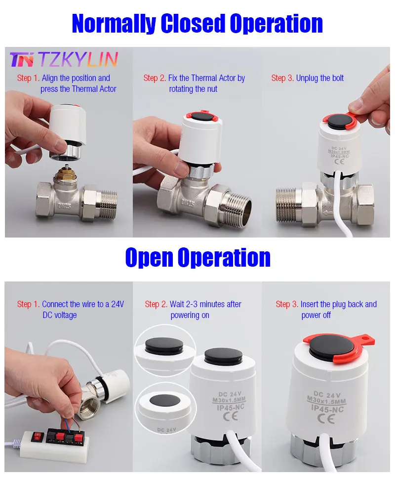 1/5/10 Pieces of Water Heating Manifold 24V Normally Closed NC M30 * 1.5mm Electric Actuator for Floor Heating TRV Radiator