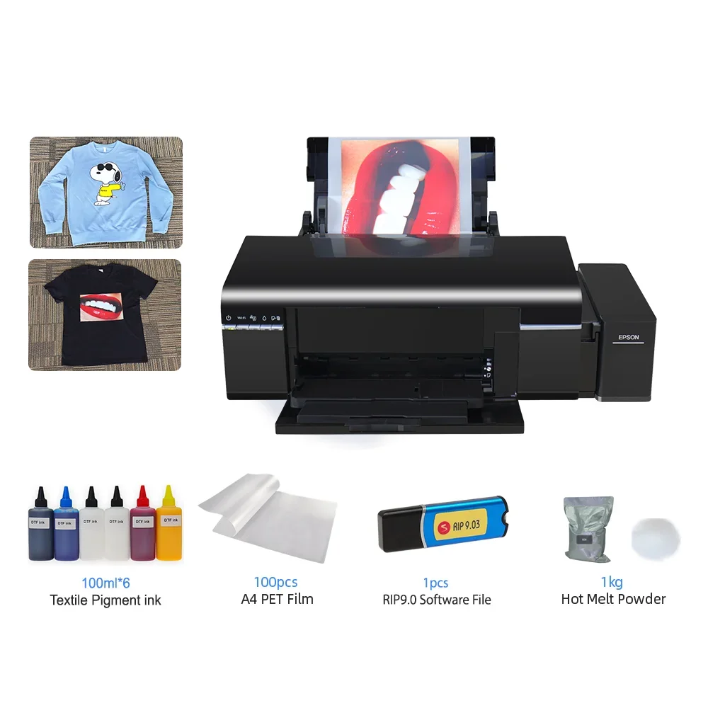 L805 DTF Printer for T-shirt Jeans for Epson L805 Inkjet Printers with Film Ink Powder Package Suitable for Novices