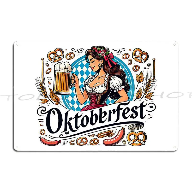 Mona Lisa Oktoberfest Vintage Beer Girls Metal Sign Mural Design Wall Decor Living Room Customized  Tin Sign Poster