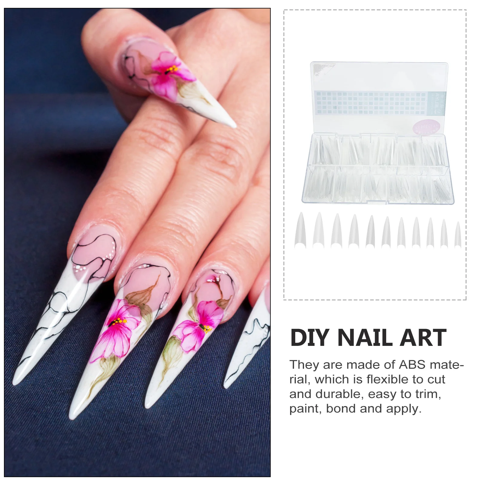 

500Pcs Fake Nails Clear Full Cover Nail Tips ABS Durable Long Lasting False Nails for Wedding Party Club Daily Use