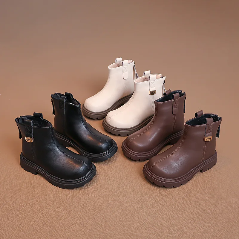

Kids'Casual Shoes Ankle Boots PU Leather Solid color Winter Shoes For Girls Anti-slip Warm Brown Black Shoes Size 26-37
