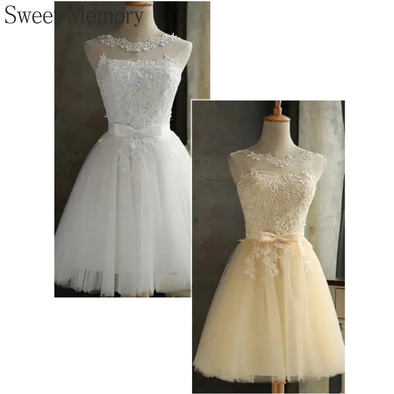 D472 Customized Elegant White Embroidery Lace Tulle Bridesmaid Dresses Sweet Memory Sexy Prom Birthday Graduation Evening Gown