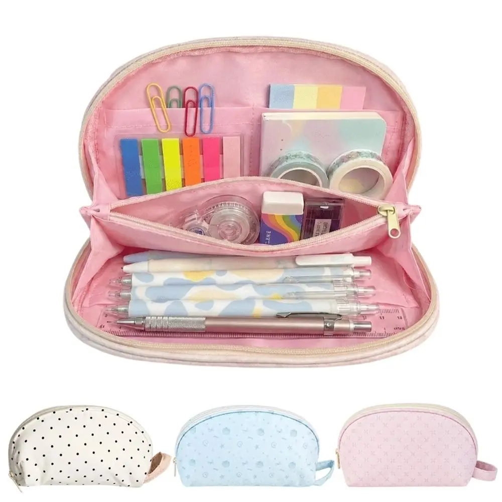Korean INS Polka Dot Pattern Pencil Case Handheld Design Large Capacity Pen Bag Stationery Organizer Students Gift