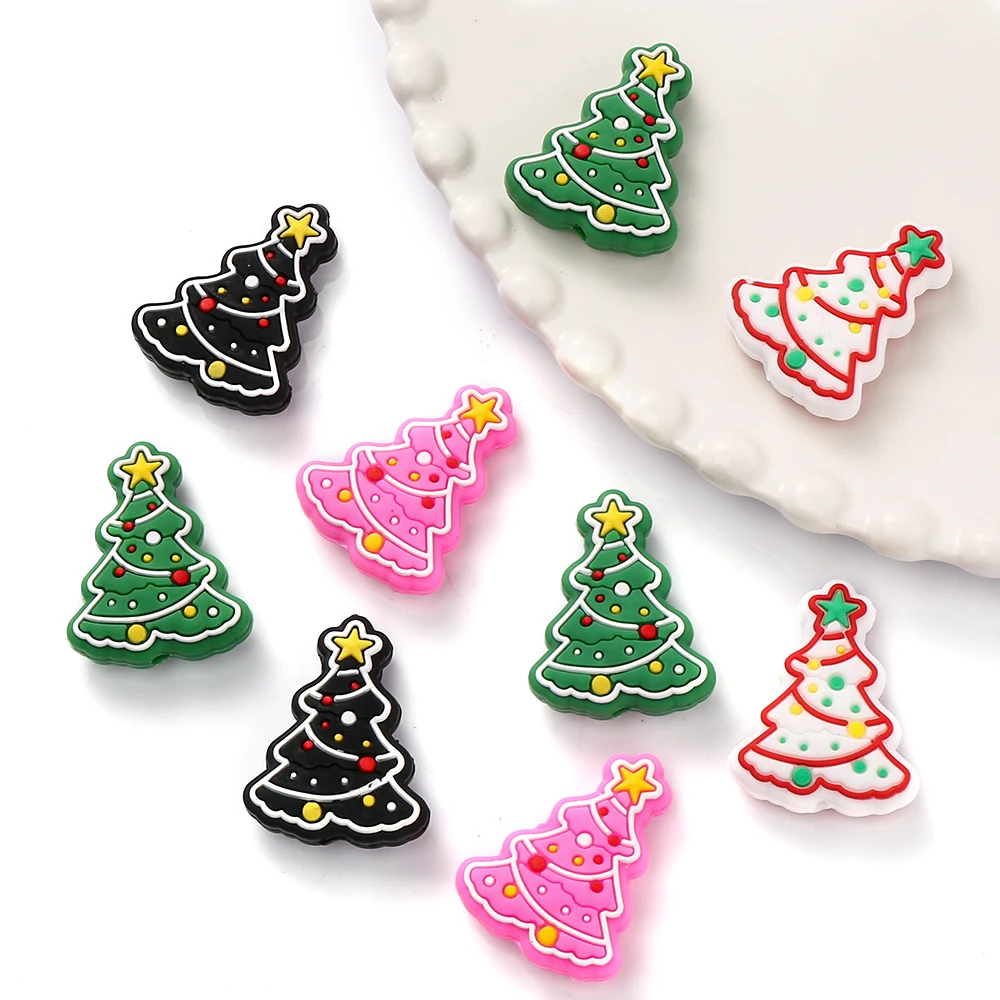 5/10Pcs Fashion Christmas Tree Silicone Beads Cartoon Focal Bead For Jewelry Making DIY Beaded Pen Necklace Bracelet Accessories