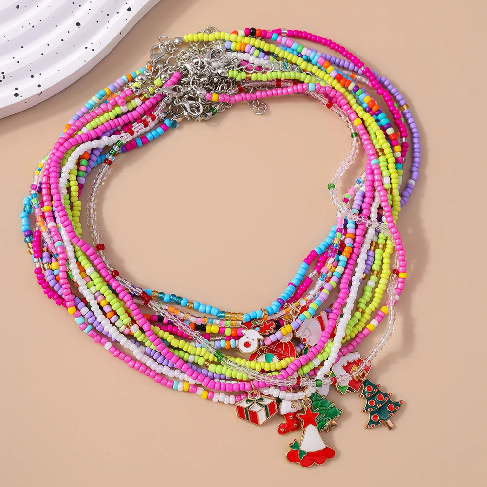

Aihua Mix 7pcs Merry Christmas Necklace for Women Girls Santa Claus Deer Bell Christmas Tree Pendant Necklace New Year Gifts