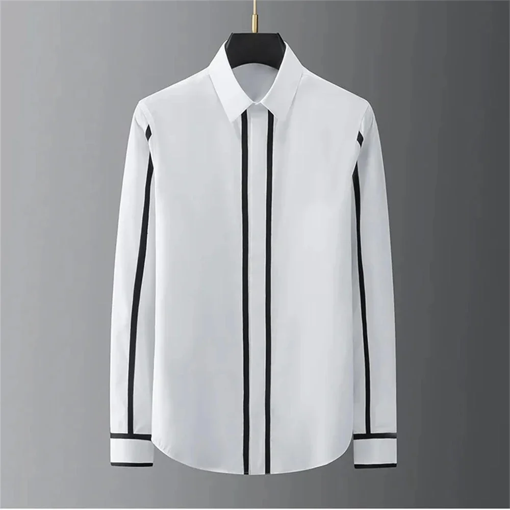 高級ベーシックシャツメンズ長袖カジュアルシャツ無地ファッショナブルな韓国ストリートハイエンドプラスサイズ紳士服