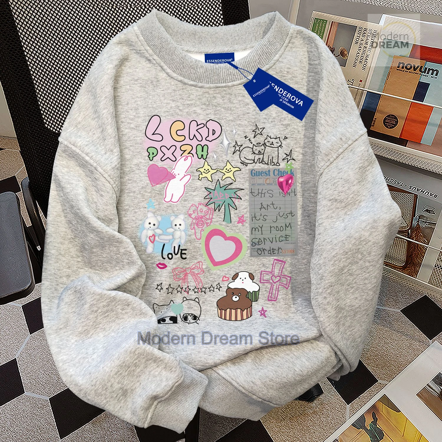 American high street letter printed round neck sweater women's loose and versatile ins wind design top in spring and autumn