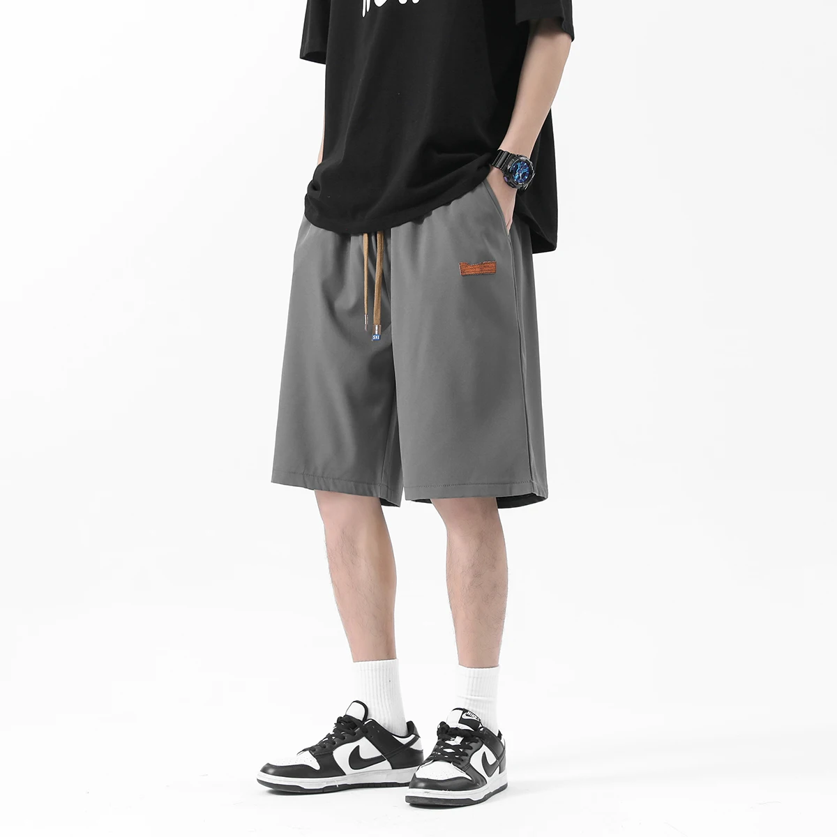 

Ice Silk Men's Summer Thin Qui Dry Sports Pants Straight Loose Casual Five-Point Beach orts Faionable Straight Leg Trou...