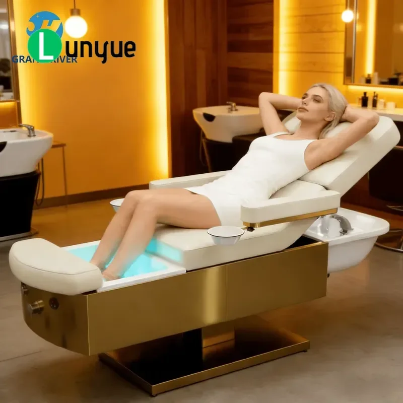 Gold Electric Beauty Bed Multifunctional Pedicure Shampoo Body Massage Integrated Spa Furniture for Beauty High