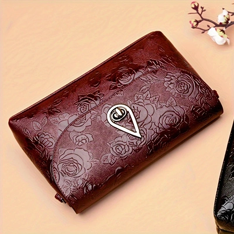 Lady Evening Party Clutch Rose Flower Embossed Sling Bags Elegant Mother Shoulder Purse Flap Crossbody Bag