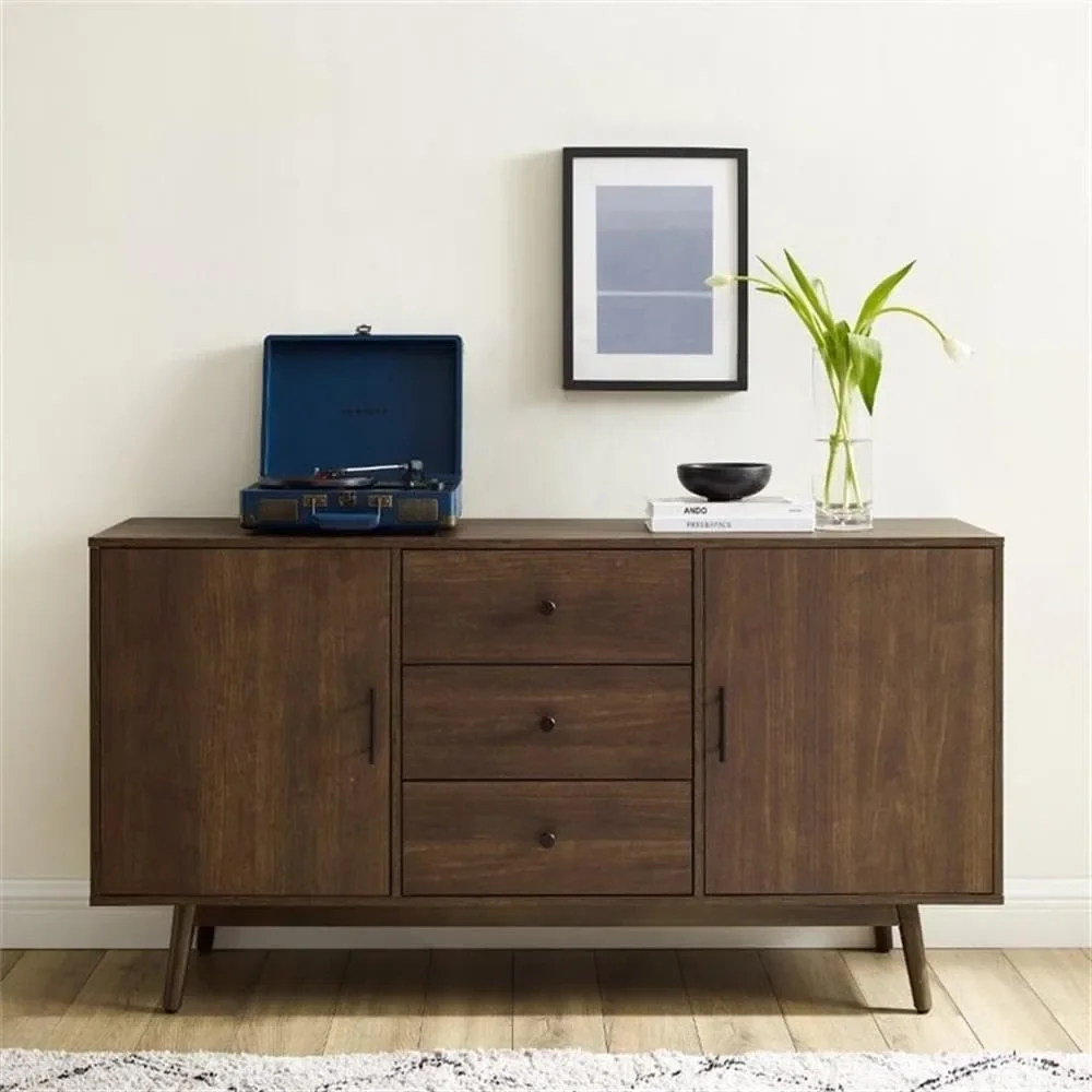 3-Drawer Mid-Century Wood Sideboard Buffet Cabinet in Brown | Stylish Storage Solution