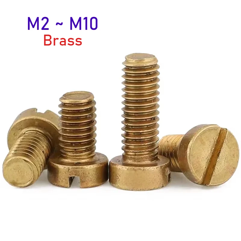 M2 M2.5 M3 M4 M5 M6 M8 M10 Brass Slotted Cheese Head Screw GB65 Brass One-Piece Cheese Head Bolt Length 3-50mm