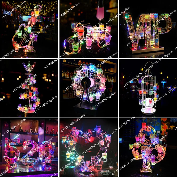 

Bar KTV Party Internet celebrity bartender Heart-shaped wrought iron LED rechargeable luminous cup holder without cup