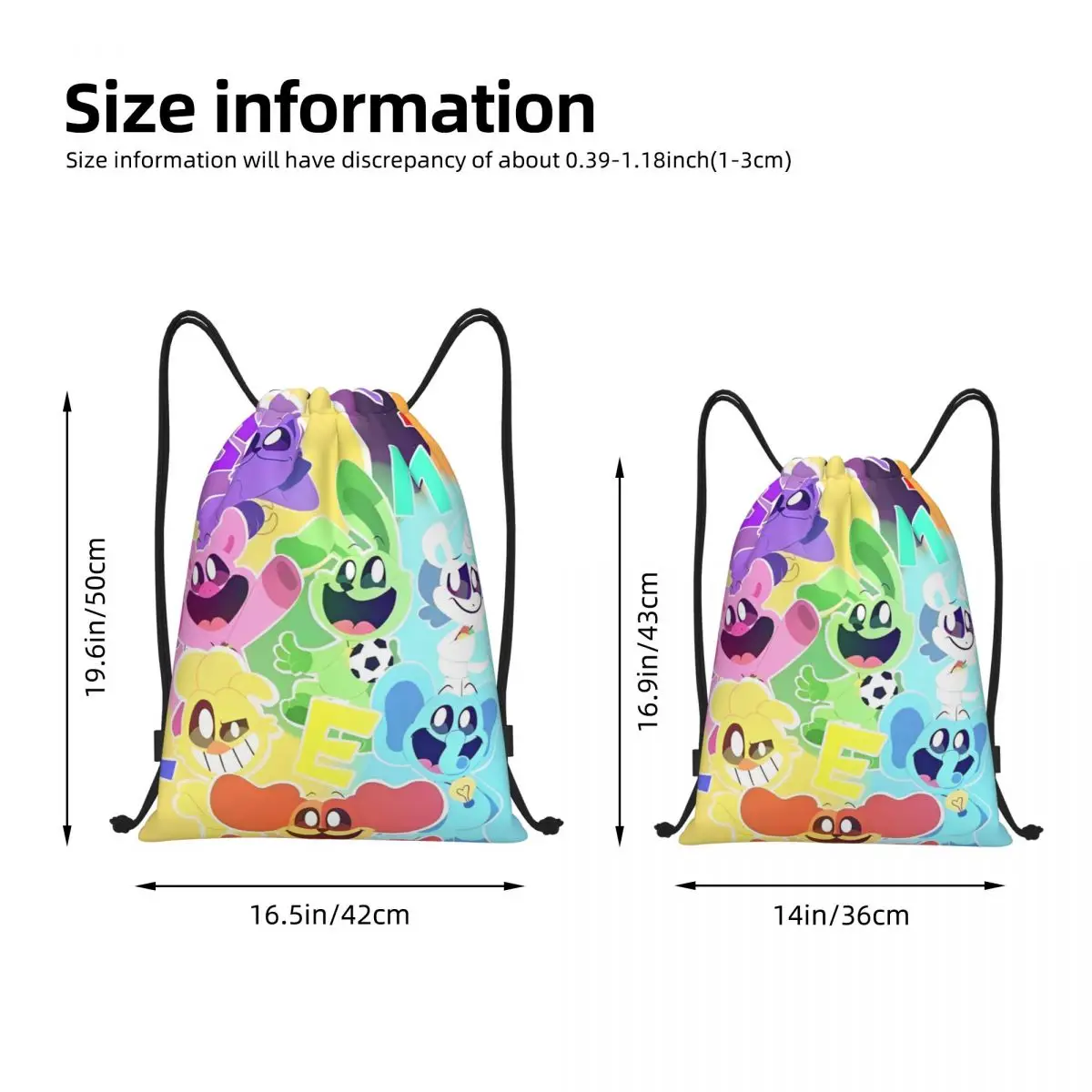 Mochila con cordón de Anime de Critters sonrientes, bolsa deportiva para gimnasio, juego de dibujos animados, Sackpack de cuerdas para hacer ejercicio