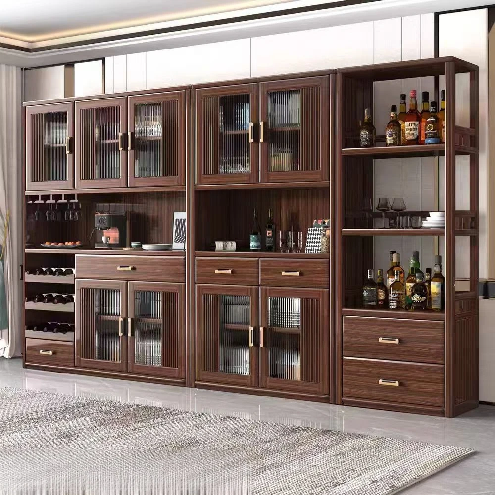New Chinese solid wood cabinet integrated wall multi-functional kitchen living room locker combination