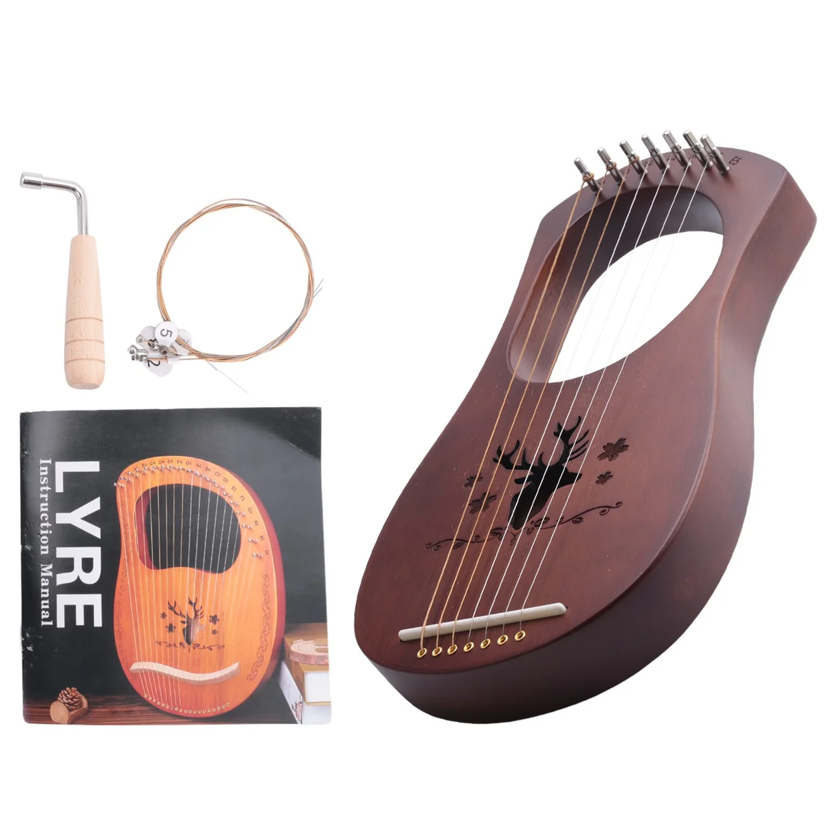 7-String Lyre Harp Mahogany Solid Wooden Metal Strings Stringed Instruments