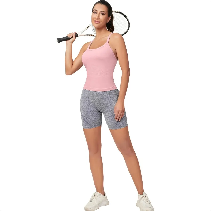 MathCat ワークアウト タンクトップ 女性用 内蔵ブラ スリーブ ジム トップス シームル レーサーバック アスレチック ヨガ シャツ